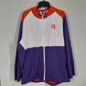 Reebok Adult Mens 2XL Full Zip Purple Orange Windbreaker Hood Breathable Jacket